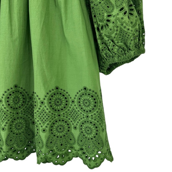 Ulla Johnson Mischa Top - Green Puff Sleeve Loose Fit Eyelet Cotton Blouse sz 2 - Picture 6 of 11
